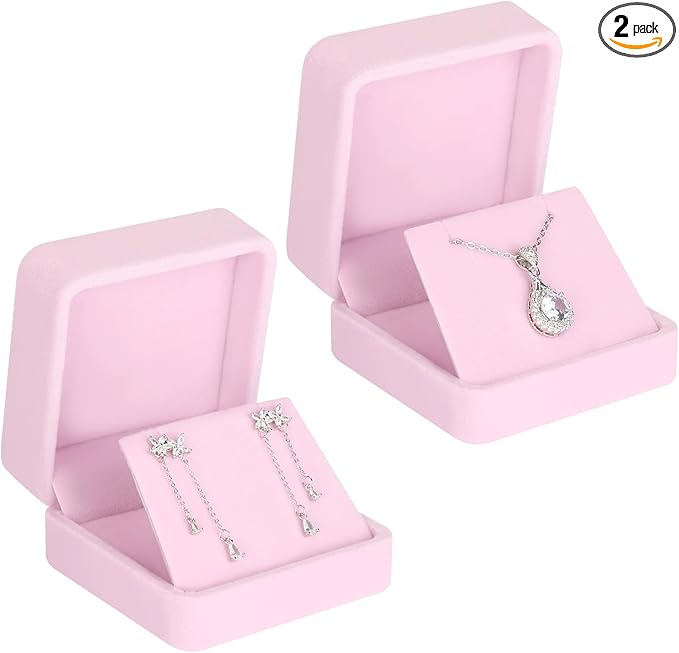 2 Pieces Velvet Earring Gift Box, Small Jewelry Storage Holder Display Boxes For Earring Stud Necklace, Jewelry Showcase With Stereo Display Cardboard (PINK)