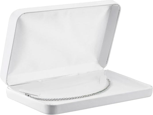 Necklace Gift Box – Luxury White PU Leatherette Large Jewelry Display & Storage Case with Satin Lid and White Packer for Wedding, Anniversary & Engagement