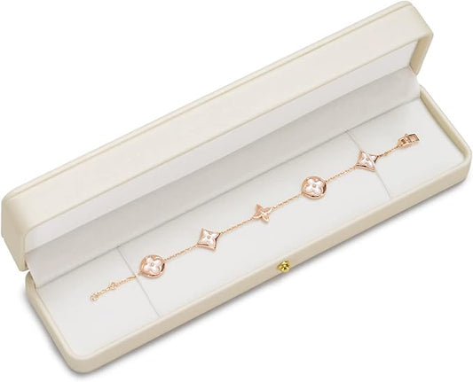 Velvet Interior Jewelry Gift Box for Chain White PU Leather Necklace Bracelet Long Chain Storage Box