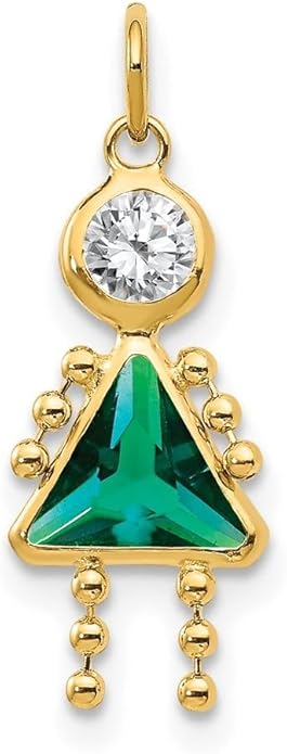 14K Yellow Gold January to December Month Boy and Girl Birthstone Charm Pendant Necklace or Bracelet (L- 20 mm/0.79 Inch, W- 10 mm/0.4 Inch)