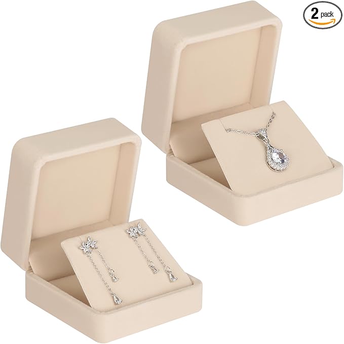 2 Pieces Velvet Earring Gift Box, Small Jewelry Storage Holder Display Boxes For Earring Stud Necklace, Jewelry Showcase With Stereo Display Cardboard (APRICOT)
