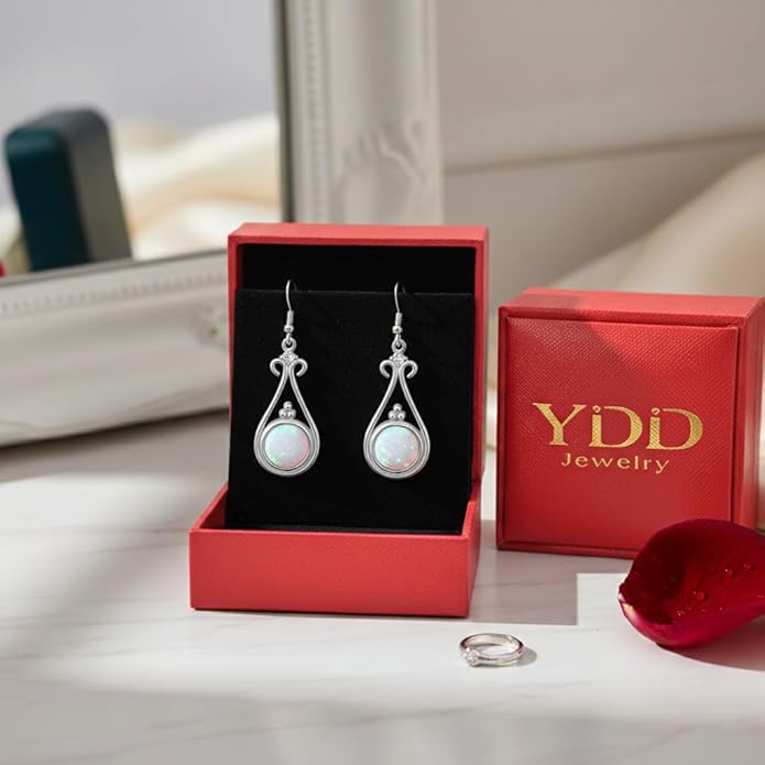 Opal Earrings for Women Opal with Genuine Diamond Dangle Drops Earrings 925 Sterling Silver Diamond Jewelry Earrings Gifts For Her