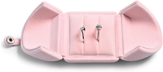 Oirlv Pink Velvet Double Ring Gift Box Couple Ring Bearer Box for Wedding/Proposal/Engagement/Ceremony