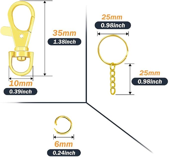 100 Pcs Swivel Snap Hook and Key Rings with Chain and Jump Rings for Keychain Lanyard DIY Jewelry Crafts Accessories(50 Lanyard Snap Hooks+50 Key Ring with Chains) (Gold)