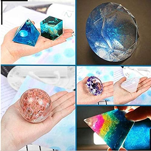 4 Pcs Transparent Silicone Resin Casting Molds, Large Clear Epoxy Resin Mold Sphere,Cube,Triangular,Diamond Molds for Resin Casting DIY Craft Home Decoration