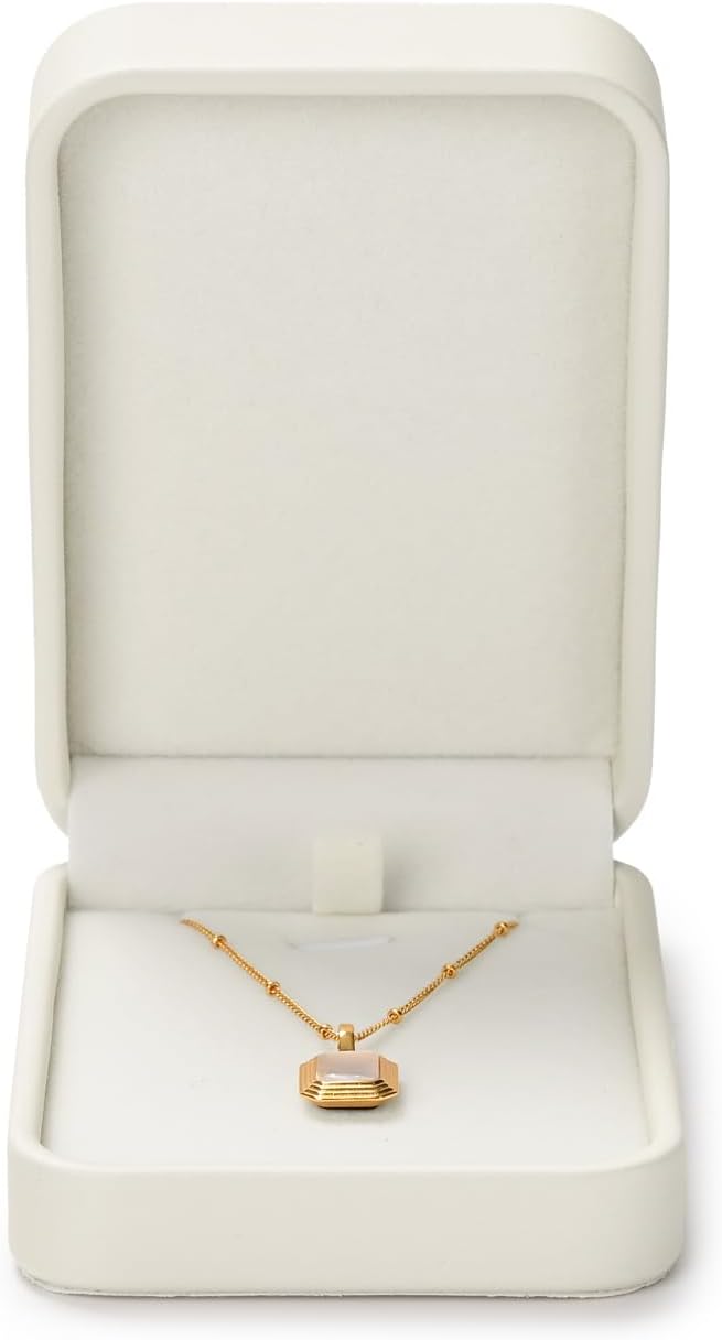 Leather Necklace Box Velvet Interior Necklace Gift Box Pendant jewelry Case Display Storage Case for Anniversary Wedding Birthday Mother's Day Gifts (White)