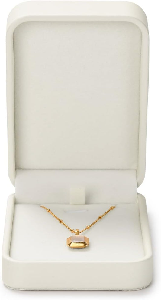 Leather Necklace Box Velvet Interior Necklace Gift Box Pendant jewelry Case Display Storage Case for Anniversary Wedding Birthday Mother's Day Gifts (White)