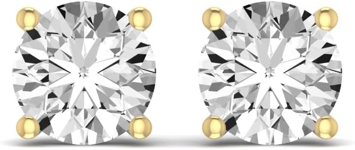 1/2 Carat - 5 Carat Lab Grown Diamond screw back Earrings | 14K Yellow Gold Four prong Lab-Grown Diamond Solitaire Stud Earrings| D-E color and VS1 clarity