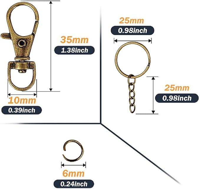 100 Pcs Swivel Snap Hook and Key Rings with Chain and Jump Rings for Keychain Lanyard DIY Jewelry Crafts Accessories(50 Lanyard Snap Hooks+50 Key Ring with Chains) (Bronze)