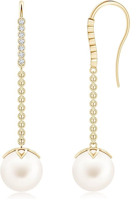 ANGARA Freshwater Pearl Earrings for Women | Round Freshwater Cultured Pearl Diamond Drop Earrings in 14K Solid Gold/Platinum | June Birthday, Anniversary, Gemstone Jewellery Gift