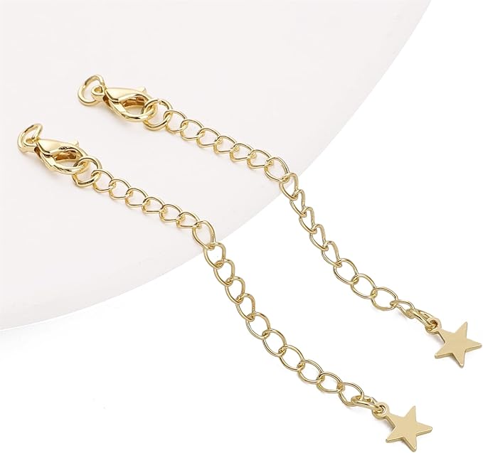 BEADIA 14K Gold Plated Extender Chains 75mm 20pcs Star Extension Tail Chains for Jewelry Making Findings