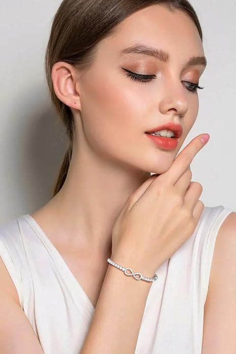 Moissanite Tennis Bracelets For Women, S925 Sterling Silver Infinity Bracelet, 3MM Width 18K Gold Plated White Gold Adjustable Bolo Bracelets- Birthday Valentines Day Gifts For Her Wife Mom