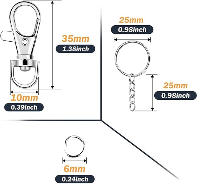 100 Pcs Swivel Snap Hook and Key Rings with Chain and Jump Rings for Keychain Lanyard DIY Jewelry Crafts Accessories(50 Lanyard Snap Hooks+50 Key Ring with Chains)