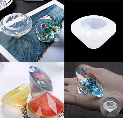 4 Pcs Transparent Silicone Resin Casting Molds, Large Clear Epoxy Resin Mold Sphere,Cube,Triangular,Diamond Molds for Resin Casting DIY Craft Home Decoration