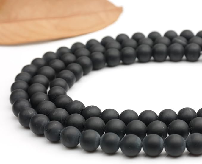 Natural Stone Beads Matte Black Onyx Round Genuine Stone Beading Loose Gemstone Hole Size 1mm DIY Charm Smooth Beads for Bracelets Necklaces Earrings 6mm 200pcs (Matte Black Onyx 6mm)