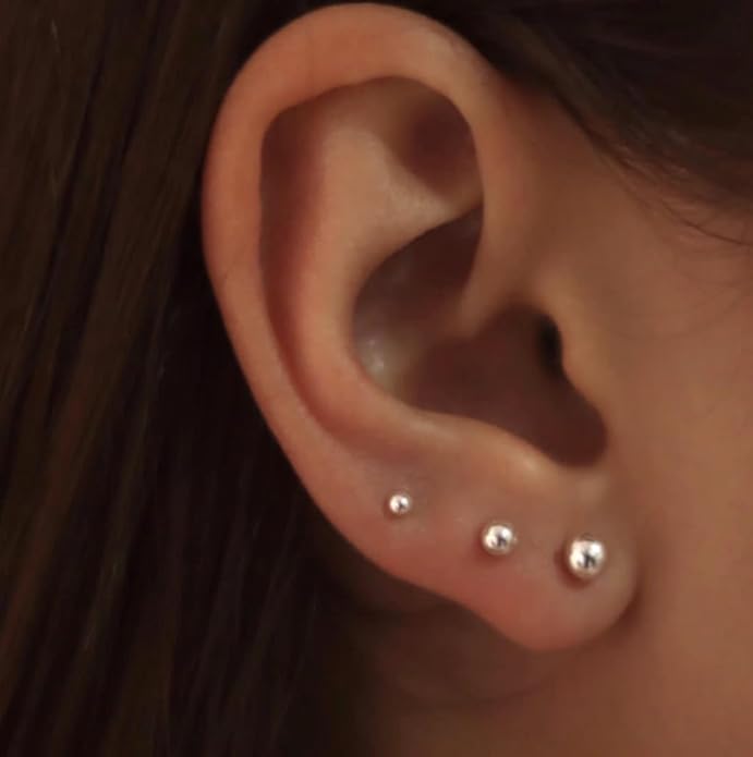 JINERA 5 Pairs Stud Earrings for Women 14K Plated Gold/Silver Pearl Ball Small Stud Earrings Set Cartilage Piercing Hypoallergenic Lightweight Flatback Earrings Jewelry Gifts for Women