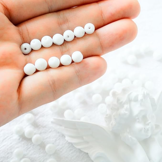 Jabrand 200pcs White Beads, 6mm Porcelain Beads for Jewelry Making Round Ceramic Bead Unique Vintage Bead for Craft Beading Kit Bracelets DIY Decor