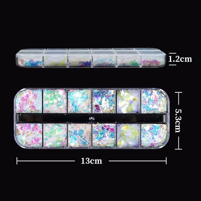 Holographic Mermaid Nail Art Glitter Iridescent Flakes JMEOWIO 12 Grids Gradient Bright Ice Slag Nail Sequins Paillettes Summer Nail Art Decoration