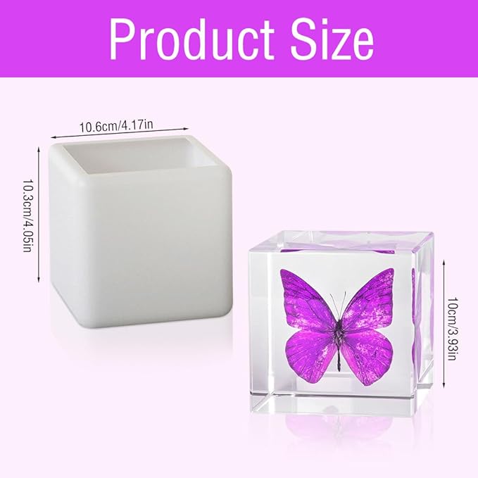 Square Resin Mold - 4 Inch Cube Hexahedron Crystal Display Mold for UV Epoxy Resin Art - Silicone Home Office Decor (1 Piece)