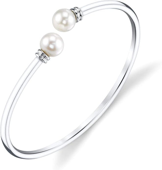 The Pearl Source Genuine Freshwater Cultured Pearl Jackie Bangle Bracelet for Women