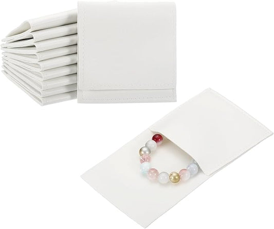 PATIKIL 20 Pack PU Leather Jewelry Pouch, 3" x 3" Envelope Style Jewelry Pouches for Bracelets Necklaces Earrings Rings, Small Luxury Bags for Wedding Candy Gift Storage, White