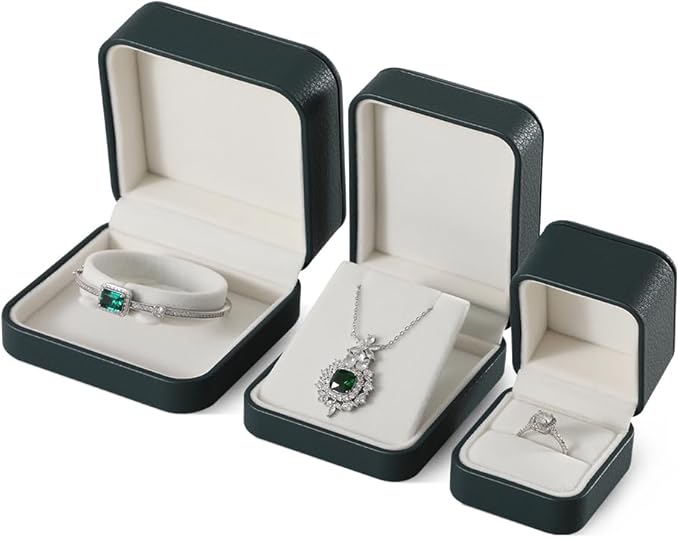 Leather Jewelry Box, Green Earring Storage, Luxury Gift Box for Engagement, Wedding, Elegant Diamond Case