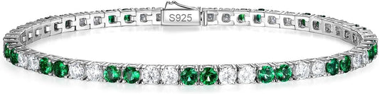 D Color VVS1 Clarity Moissanite and Genuine Sapphire/Emerald/Ruby Tennis Bracelets for Women 2.22ct-10.45ct, Solid 925 Sterling Silver, Anniversary Wedding Valentines Jewelry for Her, Length 5.9-7.5 Inch(15-19cm)