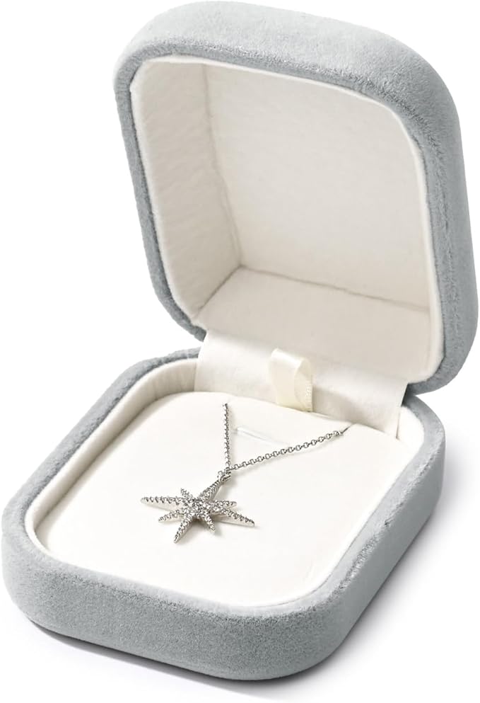 Velvet Necklace Box - Jewelry Case for Pendant, Birthday, Wedding, Mother's Day, Valentine's Day Gift (Grey)