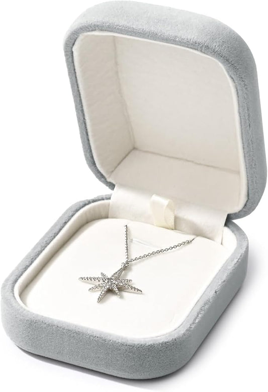 Velvet Necklace Box - Jewelry Case for Pendant, Birthday, Wedding, Mother's Day, Valentine's Day Gift (Grey)