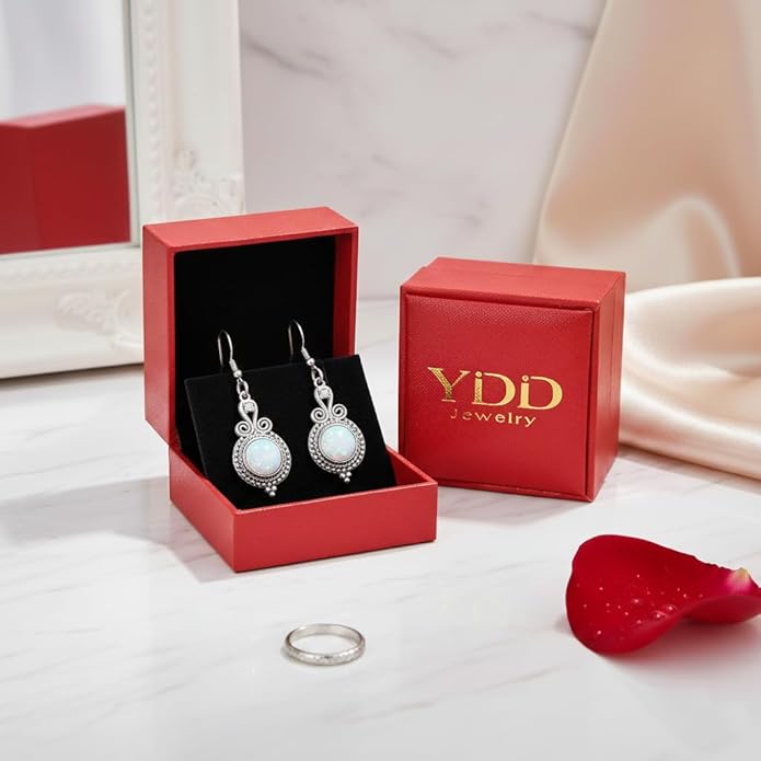 Opal Earrings for Women Opal with Genuine Diamond Dangle Drops Earrings 925 Sterling Silver Diamond Jewelry Earrings Gifts For Her