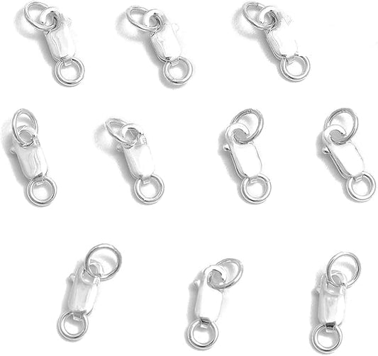 10 Sets fine 925 Sterling Silver Safty Lobster Claws Rectangle Clasps with conned Jump Rings Connect Necklace or Bracelet (Rectangle 10mm)