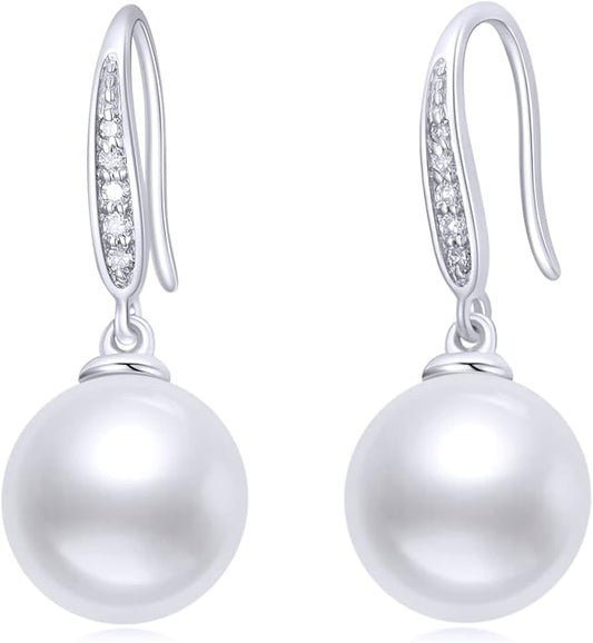 10k 14k Gold Natural Diamond and Freshwater Cultured Pearl Dangle Earrings for Women, Fine Jewelry for Her