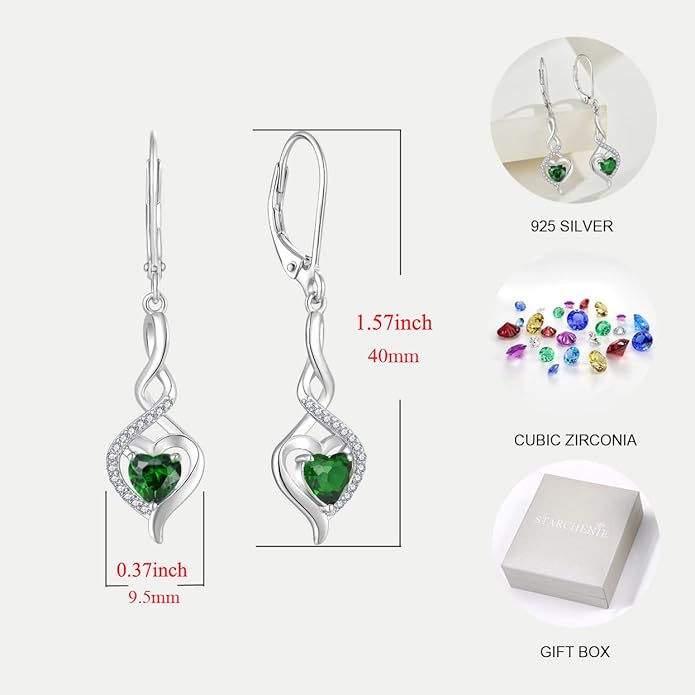 Starchenie Infinity Heart Earrings Sterling Silver Twisted Leverback Earring Gemstones Jewelry for Women