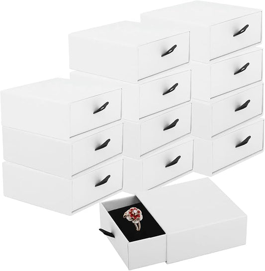 Coobbar Luxury Velvet-Lined Jewelry Gift Box 12-Pack, Compact Drawer Style Organizer for Earrings & Rings, Elegant Bracelet Display Box, Small Jewelry Storage Box, 3.5x3.5x1.26 Inches (White)