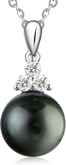 Lunar Belle Sterling Silver Black Pearl Pendant Necklace with Moissanite, Elegant Jewelry Birthday Gift for Women Girlfriend Wife Valentine's Day (Tide Star)