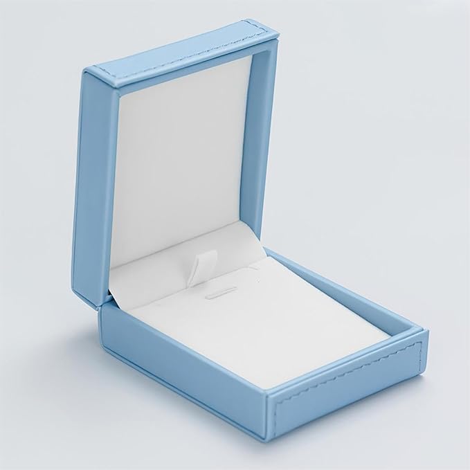 Leather Necklace Box Necklace Gift Box Velvet Interior Pendant Case Long Chain Display Storage Case for Anniversary Wedding Birthday Mother's Day Gifts (Blue)