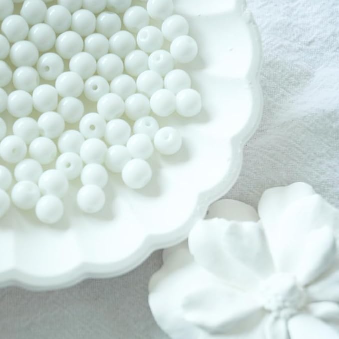 Jabrand 200pcs White Beads, 6mm Porcelain Beads for Jewelry Making Round Ceramic Bead Unique Vintage Bead for Craft Beading Kit Bracelets DIY Decor