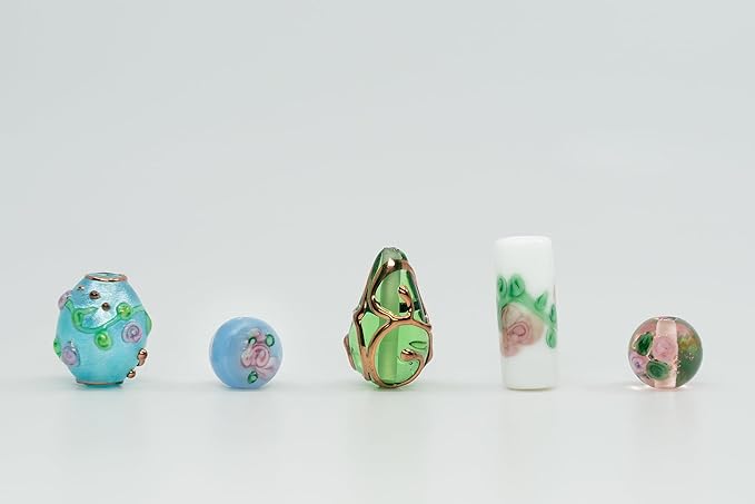 10 pcs Mix of Bohemia Lampwork Czech Glass Beads with Flowers, Hand Made Set Kit, LW 001