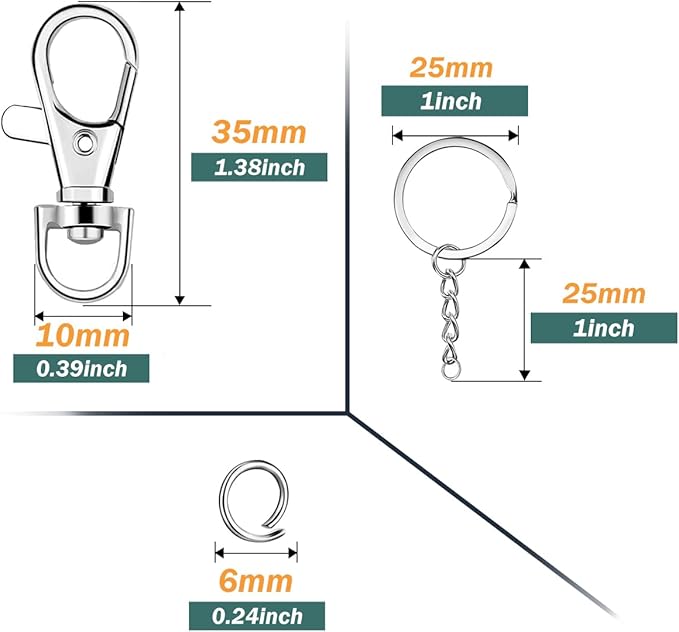 100 Pcs Lanyard Snap Hooks and Key Rings with Chain and Jump Rings for Keychain Lanyard DIY Jewelry Crafts Accessories Silver(50 Swivel Snap Hooks +50 Flat Key Ring with Chains)