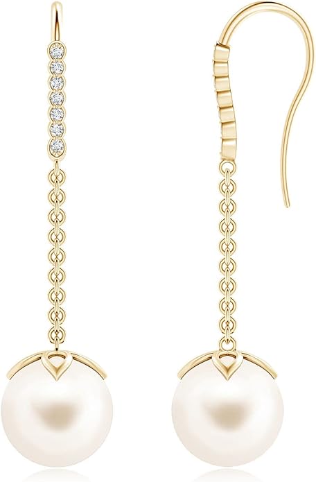 ANGARA Freshwater Pearl Earrings for Women | Round Freshwater Cultured Pearl Diamond Drop Earrings in 14K Solid Gold/Platinum | June Birthday, Anniversary, Gemstone Jewellery Gift
