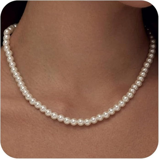 Pearl Necklaces for Women 14K Gold Plated Dainty Layered Single Pearl Necklace Simple Daisy Pearls Choker Cute Gold Necklace Stack Jewelry Sets for Women Trendy Gifts