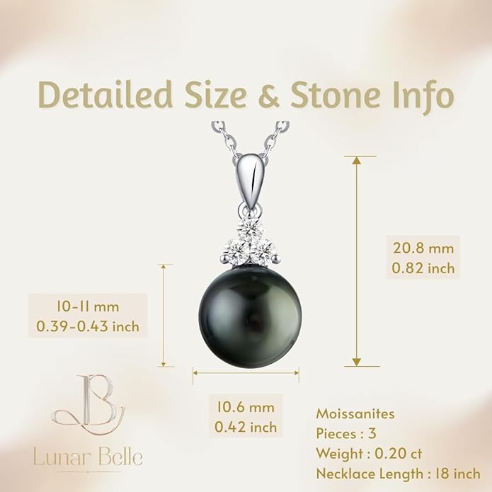 Lunar Belle Sterling Silver Black Pearl Pendant Necklace with Moissanite, Elegant Jewelry Birthday Gift for Women Girlfriend Wife Valentine's Day (Tide Star)