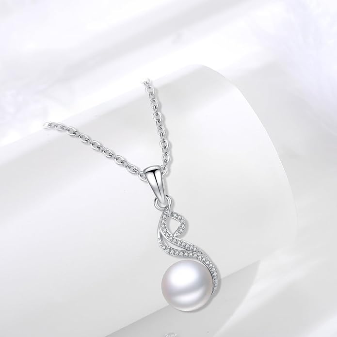 Pearl Pendant Necklace for Women,925 Sterling Silver Pendant Jewelry,Anniversary Christmas Birthday Valentines Gifts for Wife, Mom, Dauhter, Girlfriend,Her