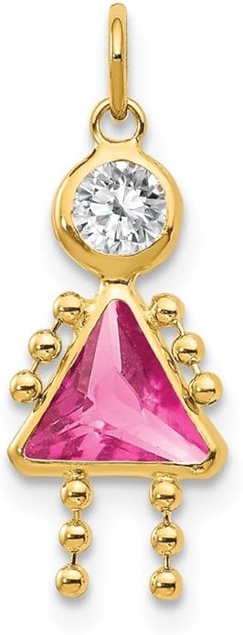 14K Yellow Gold January to December Month Boy and Girl Birthstone Charm Pendant Necklace or Bracelet (L- 20 mm/0.79 Inch, W- 10 mm/0.4 Inch)