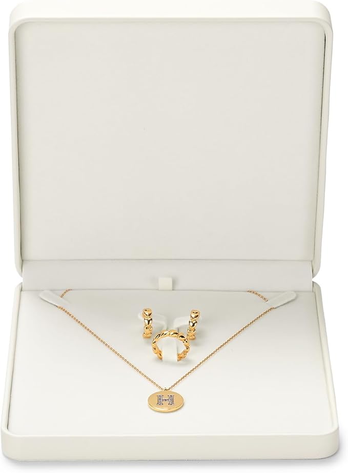 Oirlv Luxury Leather Jewelry Set Box Big Necklace Storage Case Jewelry Gift Box for Bracelet Necklace Earring Ring(Creamy-white)