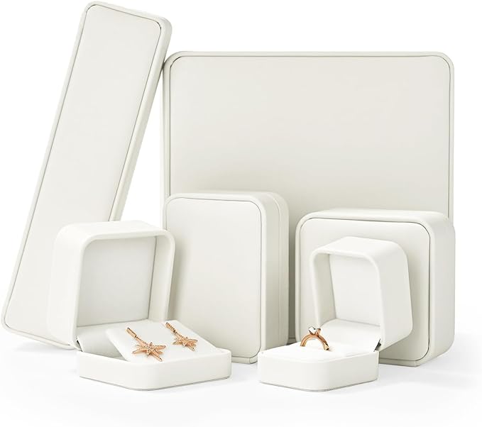 Leather Necklace Box Velvet Interior Necklace Gift Box Pendant jewelry Case Display Storage Case for Anniversary Wedding Birthday Mother's Day Gifts (White)