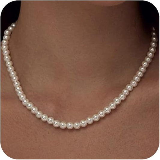 Pearl Necklaces for Women 14K Gold Plated Dainty Layered Single Pearl Necklace Simple Daisy Pearls Choker Cute Gold Necklace Stack Jewelry Sets for Women Trendy Gifts