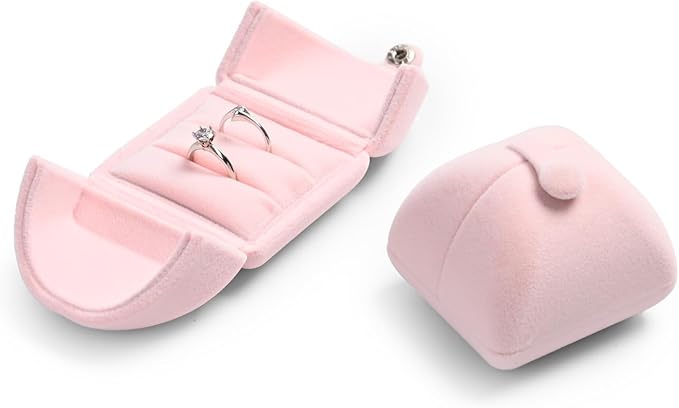 Oirlv Pink Velvet Double Ring Gift Box Couple Ring Bearer Box for Wedding/Proposal/Engagement/Ceremony