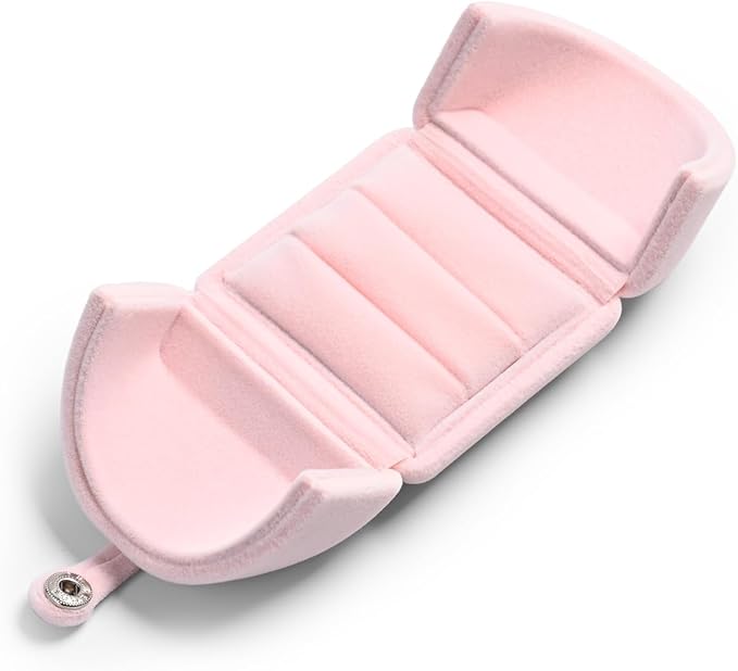 Oirlv Pink Velvet Double Ring Gift Box Couple Ring Bearer Box for Wedding/Proposal/Engagement/Ceremony
