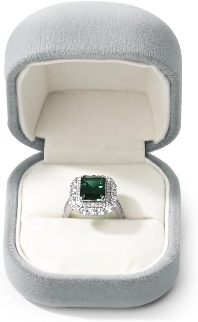 Premium Velvet Ring Box Jewelry Gift Box Small Rings Holder for Birthday, Proposal, Engagement,Wedding, Valentine's Day (Grey)